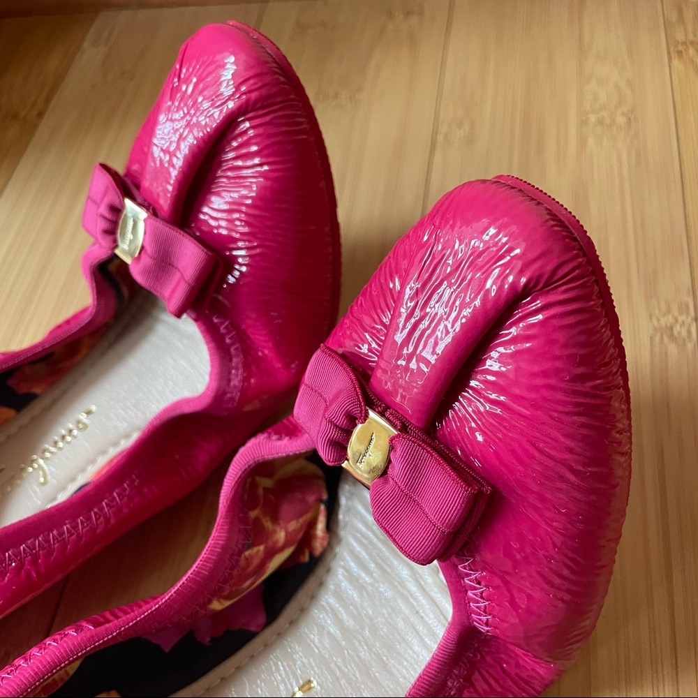 Salvatore Ferragamo 'My Joy' Pink Leather Ballet Flats Sz 8